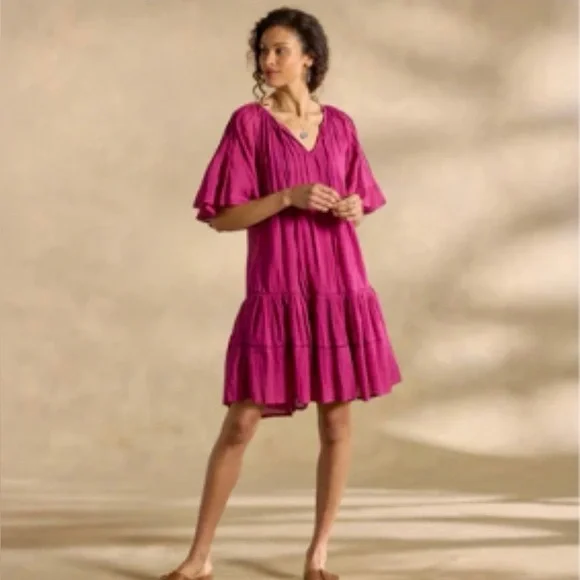 NWT Sundance Women’s Aisha Dress Tiered Magenta Purple L Peasant Cottagecore - Picture 2 of 12